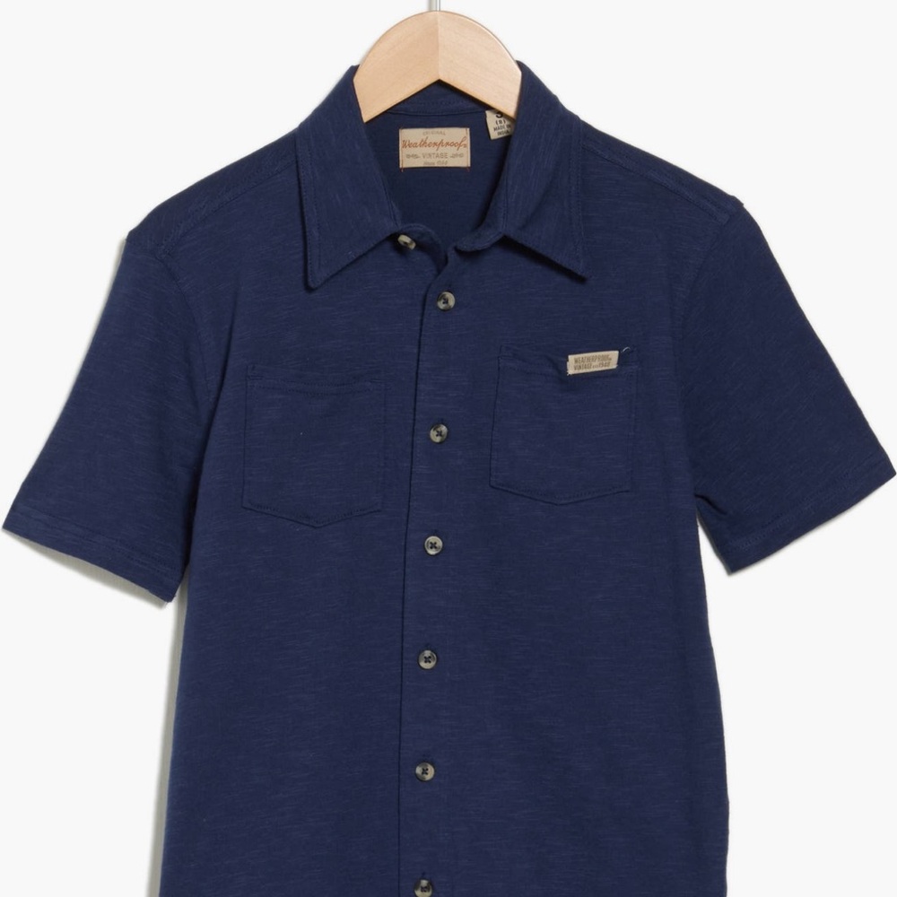 Weatherproof Blue Casual Button Down Shirt Short Sleeve